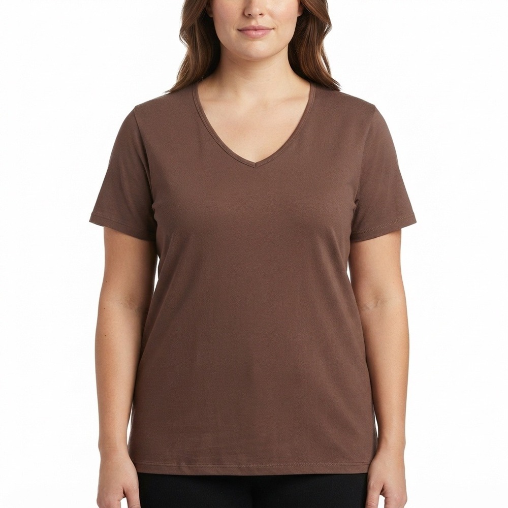 Kalon Shirt Womens XXL V-Neck Short Sleeve T-Shirt Brown Stretch Cotton Blend